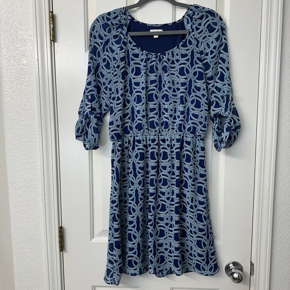 Charming Charlie Navy Blue w/ Rope Designs, Button Tab Sleeves, Lined‎ MEDIUM